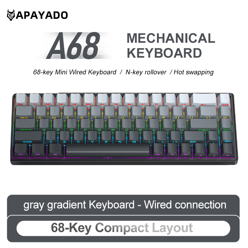 Gaming Keyboard Hot Swappable - APAYADO A68 DIY Mechanical Keyboard Full‑Key