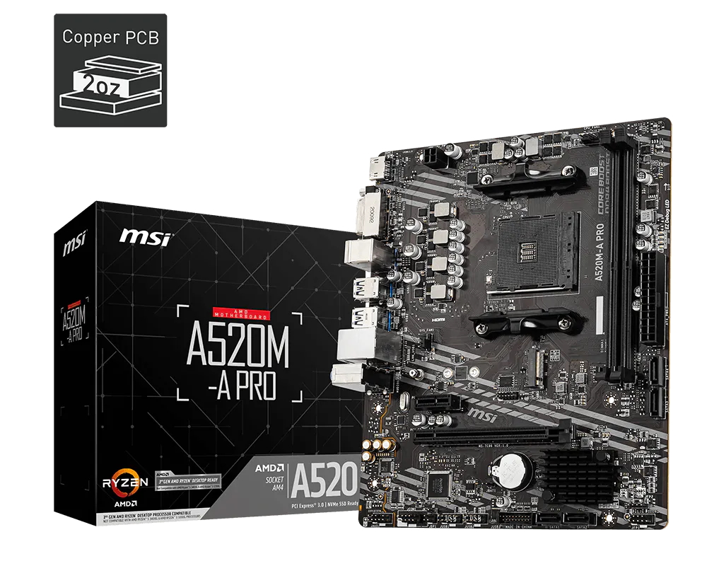 MSI Brand New A520M-A PRO AM4  - Amd Cpu Ryzen 7 review and price